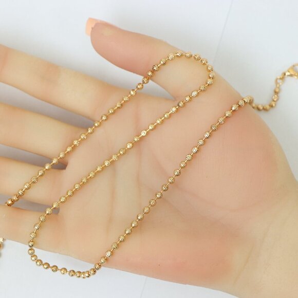Textured Bead Rose Gold Necklace, Long Elegant Chain, XPNL0137 - Picture 3 of 12